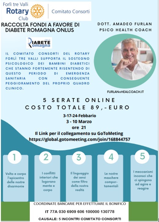 Il Comitato Consorti Rotary Club Forlì Tre Valli Organizza Un Ciclo Di Incontri Con Il Dott. Amedeo Furlan Per Sostenere Il Progetto Di Diabete Romagna Di Supporto Psicologico Ai Bambini Con Diabete