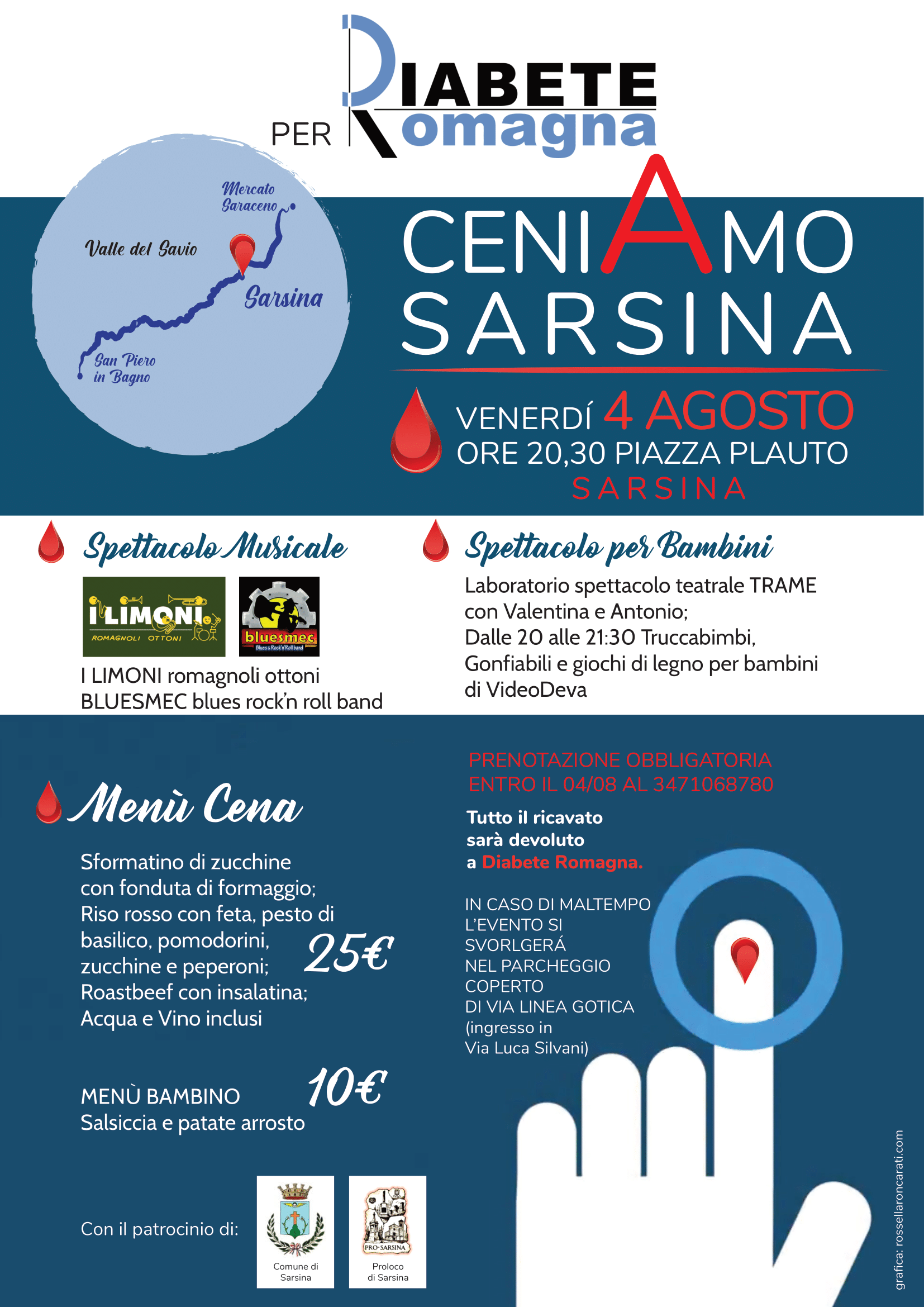 Venerdì 4 Agosto CeniAmo Sarsina, Serata Di Solidarietà A Favore Di Diabete Romagna In Piazza Plauto